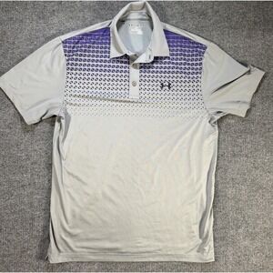 Under Armour Golf Polo Shirt Mens M Gray Heat Gear Loose Gray And  Purple